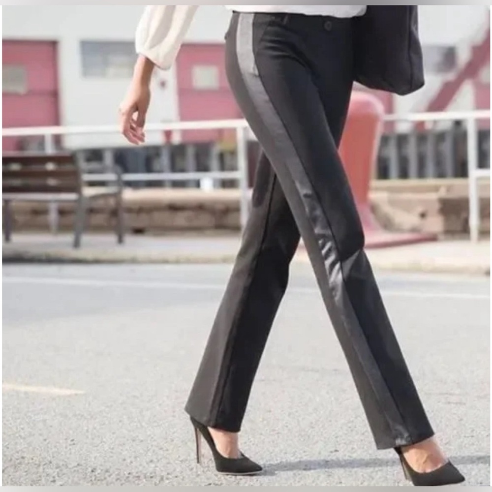 Betabrand Classic Dress Pant Straight Leg Tuxedo Stripe Black Yoga